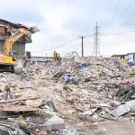 Remains of the Alakija building collapse, during a site visit by officials of the Lagos State Government, on Friday, 26 June 2026.