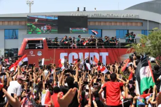 Egypt World Cup return celebration with fans welcoming Mohamed Salah and teammates