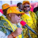 Governor Ademola Adeleke addressing supporters during his campaign tour of Ifetedo