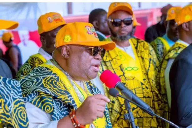 Governor Ademola Adeleke addressing supporters during his campaign tour of Ifetedo