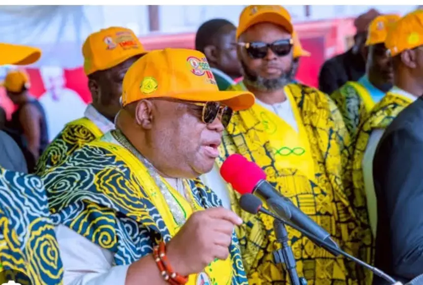 Governor Ademola Adeleke addressing supporters during his campaign tour of Ifetedo