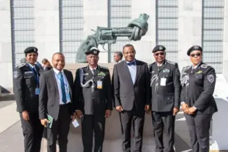 IGP representative speaking on public trust in policing at UN police summit