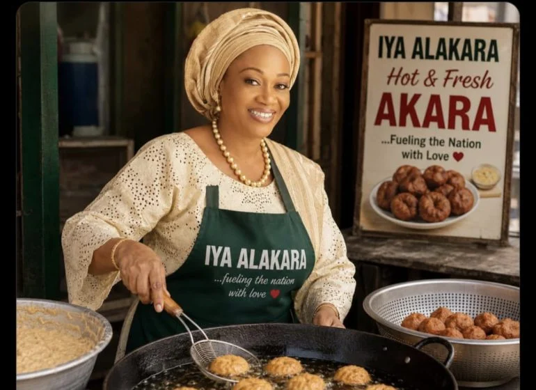 Presidency shares AI image of Remi Tinubu selling akara