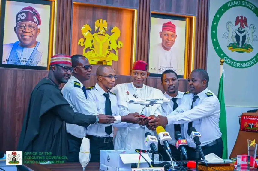 Kano State Governor Abba Yusuf announcing plans to establish a state-owned commercial airline