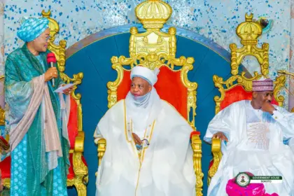 First Lady Oluremi Tinubu meeting Sultan Muhammad Sa’ad Abubakar at his palace in Sokoto