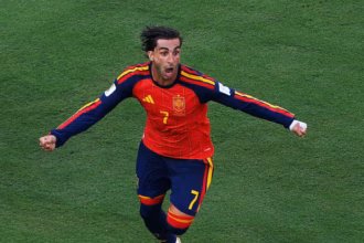 Spain players celebrating their 2026 FIFA World Cup final victory over Argentina