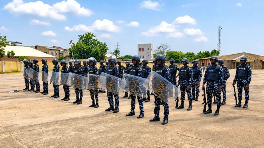 Kano police officers displaying combat skills during their passing-out ceremony in Hotoro