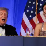Donald Trump addressing journalists at the rescheduled White House Correspondents’ Dinner
