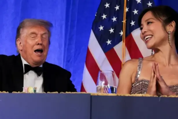 Donald Trump addressing journalists at the rescheduled White House Correspondents’ Dinner