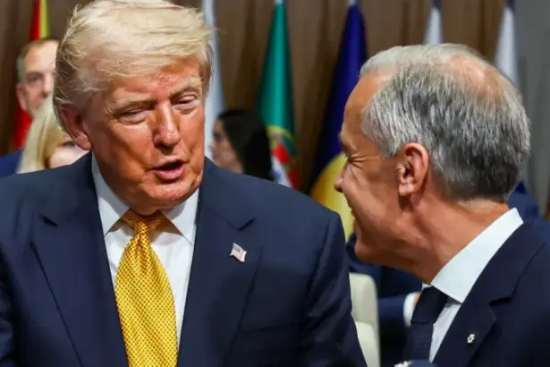 Donald Trump and Mark Carney amid escalating trade tensions between the United States and Canada