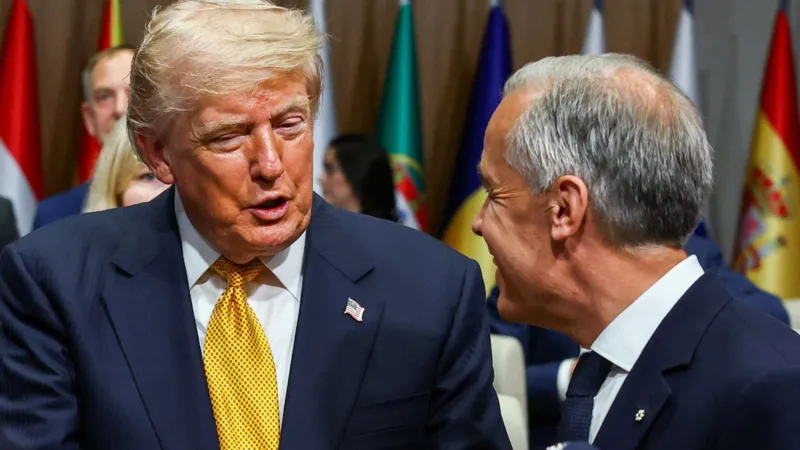 Donald Trump and Mark Carney amid escalating trade tensions between the United States and Canada