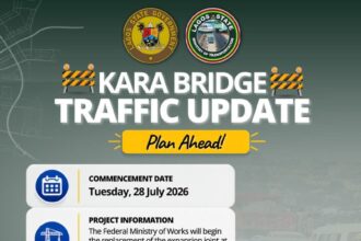 Lagos traffic advisory announcing two-week Kara Bridge repairs and partial lane closure