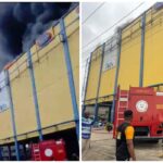 Smoke rising from the Justrite Superstore fire in the Akowonjo area of Lagos