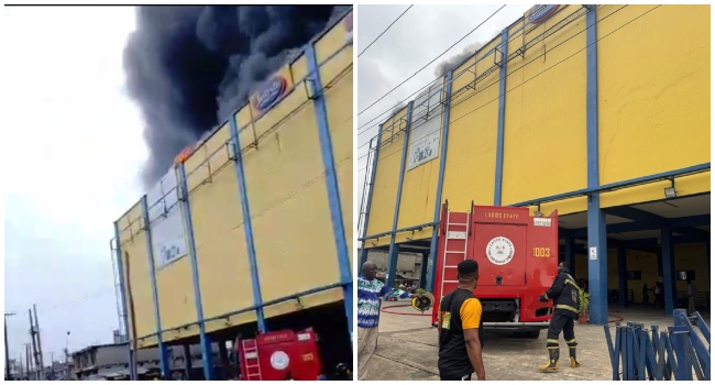 Smoke rising from the Justrite Superstore fire in the Akowonjo area of Lagos