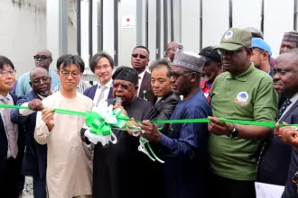 Power officials inaugurating new electricity transformers to strengthen the Lagos transmission network