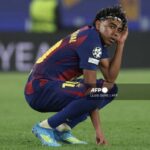 Barcelona winger Lamine Yamal training ahead of the La Liga clash with Rayo Vallecano