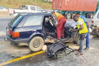 Scene of the fatal multiple-vehicle crash on the Lagos-Ibadan Expressway