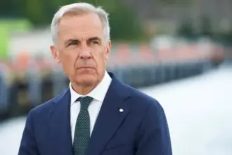 Canadian Prime Minister Mark Carney as Canada announces retaliatory tariffs against the United States