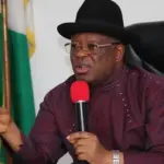 Works Minister David Umahi inspecting the damaged Benin-Agbor-Asaba Expressway following days of severe gridlock