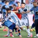 Argentina midfielder Leandro Paredes confronting Spain players after the 2026 World Cup final