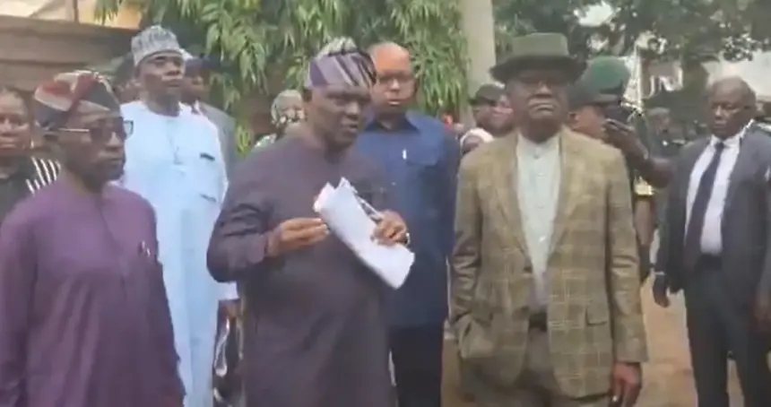 FCT Minister Nyesom Wike inspecting a flood-affected area in Maitama, Abuja