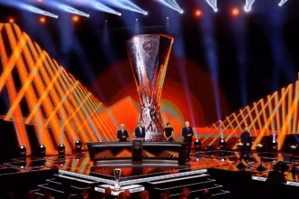 Europa League trophy during the 2026/27 league-phase draw