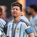 Lionel Messi in Argentina colours after announcing his international retirement