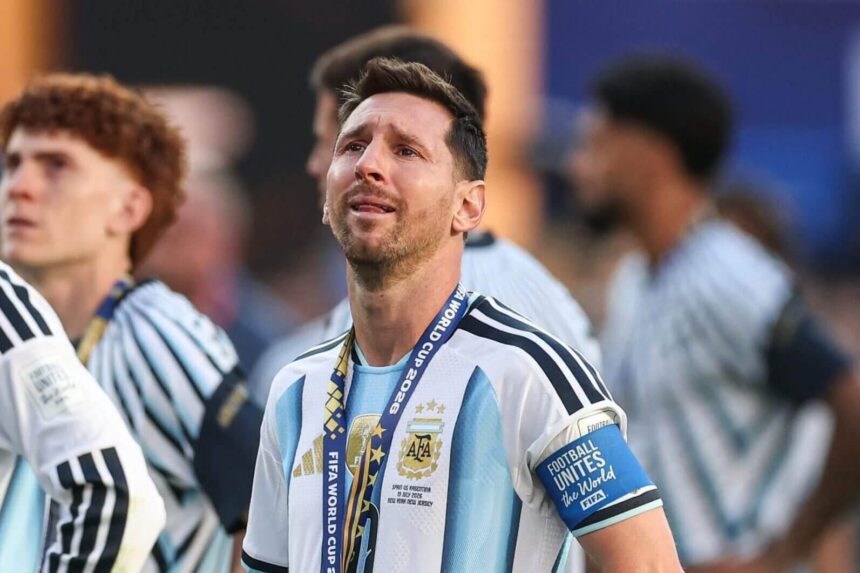 Lionel Messi in Argentina colours after announcing his international retirement