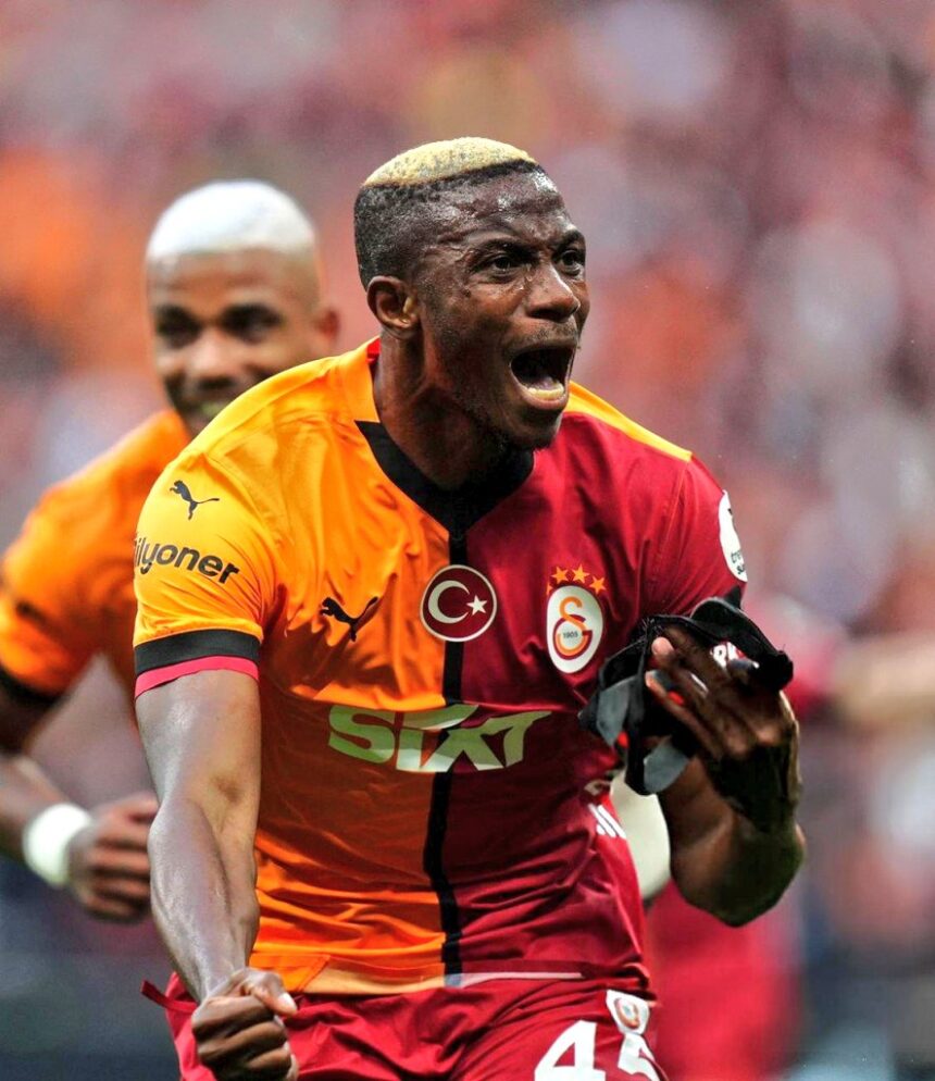 Victor Osimhen celebrates after scoring for Galatasaray against Erzurum FK