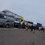 Vehicles trapped in massive gridlock along the damaged Benin-Agbor Road in Edo State