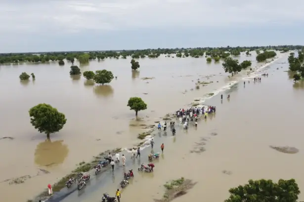 Flooded Nigerian community as NiHSA warns Lagos and 14 states of severe flood risk