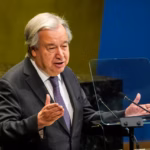 UN Secretary-General Antonio Guterres speaking about the humanitarian crisis in Sudan