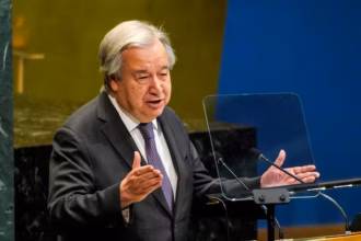UN Secretary-General Antonio Guterres speaking about the humanitarian crisis in Sudan