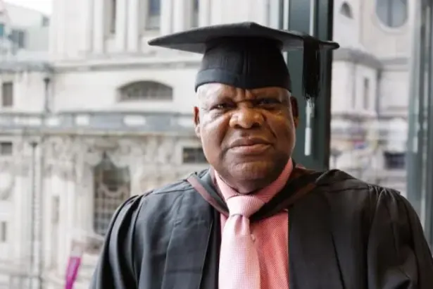 Nigerian-born grandfather Chris Osagbaekhoe celebrating his first-class degree from Goldsmiths University at 68