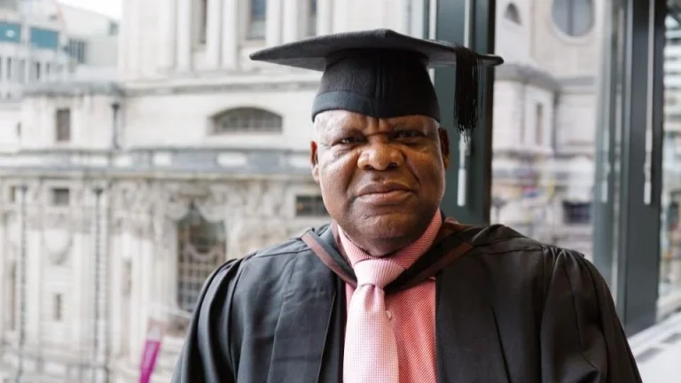 Nigerian-born grandfather Chris Osagbaekhoe celebrating his first-class degree from Goldsmiths University at 68