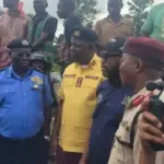 Traffic officers managing congestion along the Lagos-Ibadan Expressway