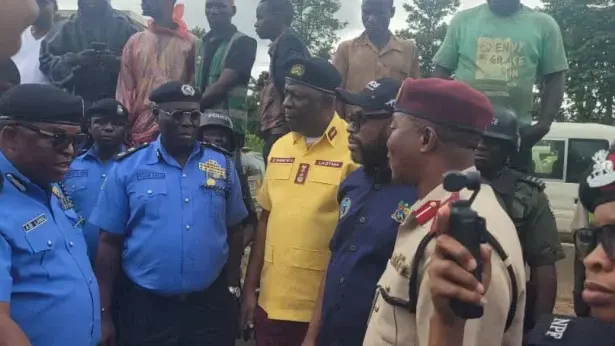 Traffic officers managing congestion along the Lagos-Ibadan Expressway