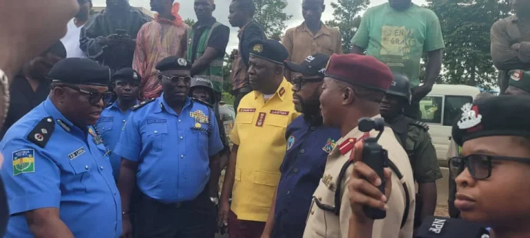Traffic officers managing congestion along the Lagos-Ibadan Expressway