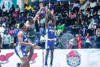 Rivers Hoopers celebrate winning the 2026 Nigeria Premier Basketball League title