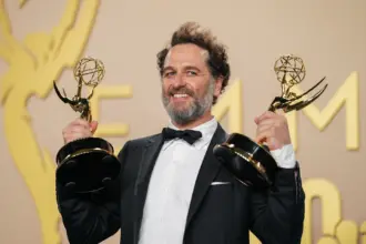 Matthew Rhys celebrating his wins at the 2026 Emmy Awards