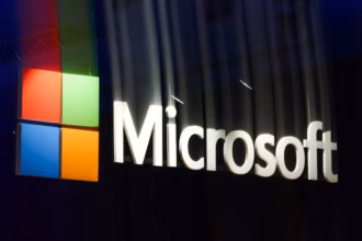 Microsoft logo as the company introduces a draft code governing the behaviour of its AI systems