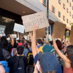 Protesters outside a Texas courthouse amid debate over abortion restrictions