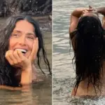 Salma Hayek celebrating her 60th birthday during an ocean swim