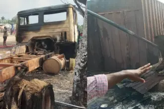 Burnt shops and vehicles after tanker fire in Odukpani, Cross River