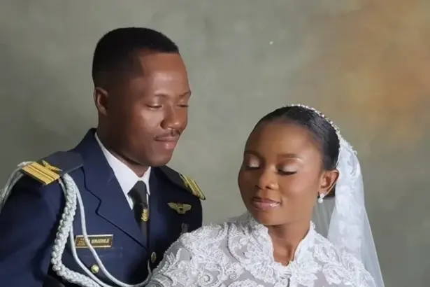 Squadron Leader Ahamefule Man-Ugwueje and his wife during their Abuja wedding two weeks before the Ondo air crash