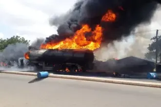 Firefighters battle tanker fire along Eleyele Road in Ibadan
