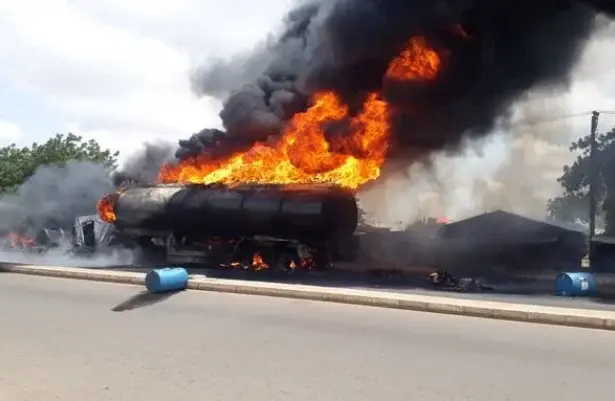 Firefighters battle tanker fire along Eleyele Road in Ibadan