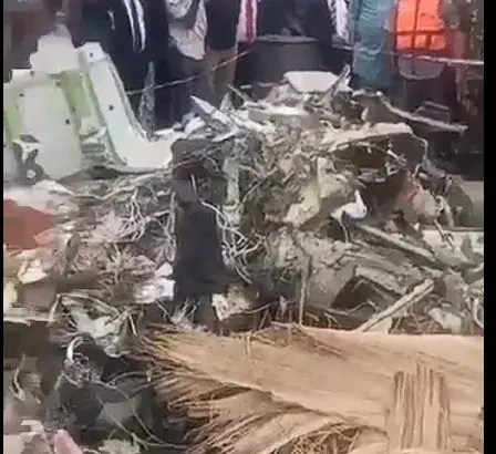 Wreckage of Nigerian Air Force aircraft following the fatal Ondo State crash