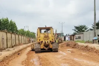 Unfinished road rehabilitation project along Ogunrombi Street in Idimu, Lagos