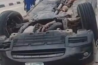 Damaged Lexus SUV after fatal accident along Lagos Coastal Road